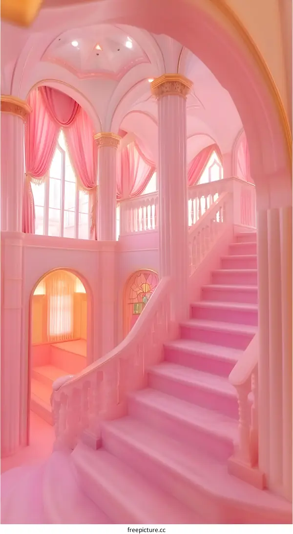 Pink Staircase Interior Design in a Grand Mansion