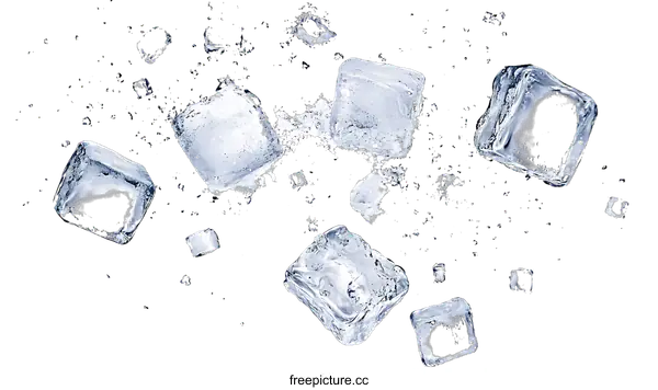 [Transparent Background PNG]Ice Cubes Falling in Water Splash