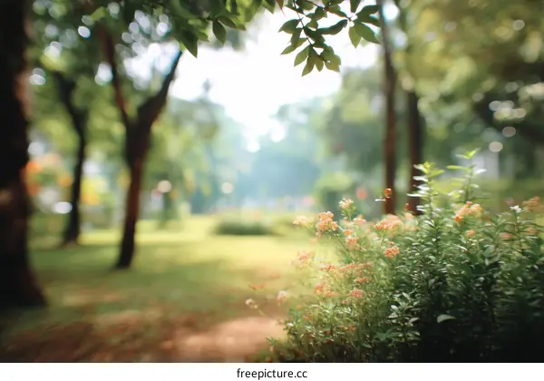Blurred Park Scene with Soft Sunlight