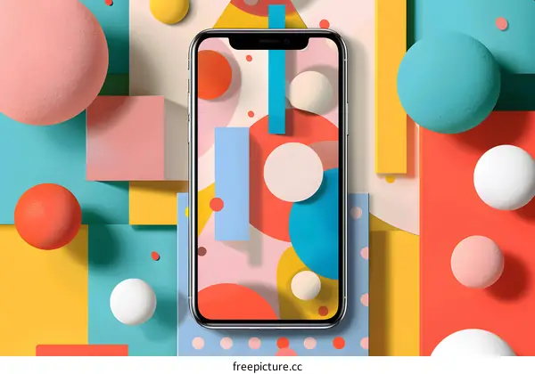 Colorful Abstract Geometric Shapes Design Phone Mockup