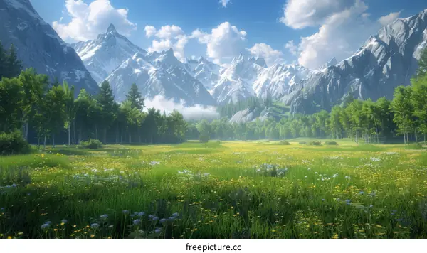 Snow-Capped Mountains Embrace a Verdant Valley
