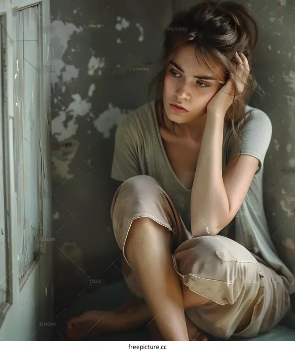 sad girl sitting in a corner