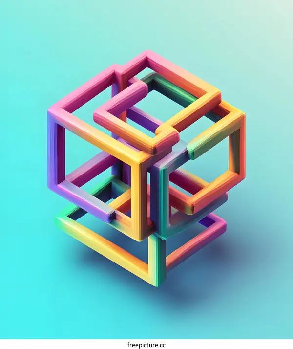 Abstract Colorful Interlocking Cubes 3D Illustration