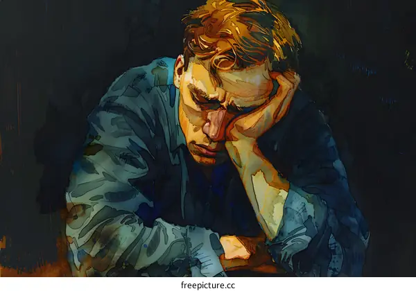 A portrait of a man with his hand on his head