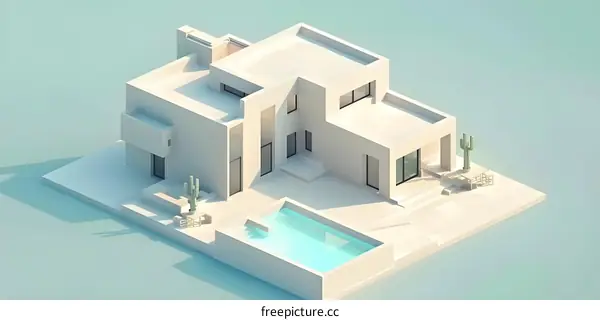 Minimalist White House with Pool and Cactus