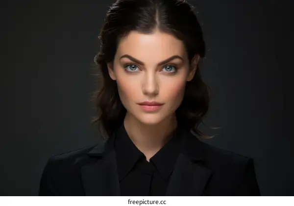 Confident Businesswoman in Black Suit