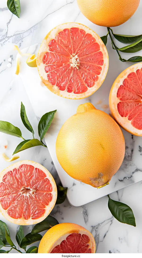 Fresh Grapefruits on a Marble Background