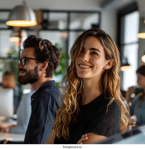 portrait of a young woman smiling in an office