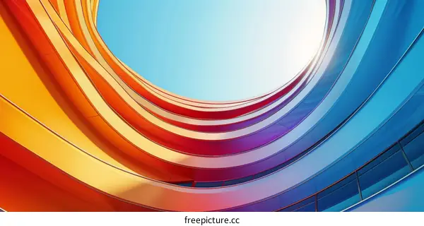 Colorful office building with a curved facade