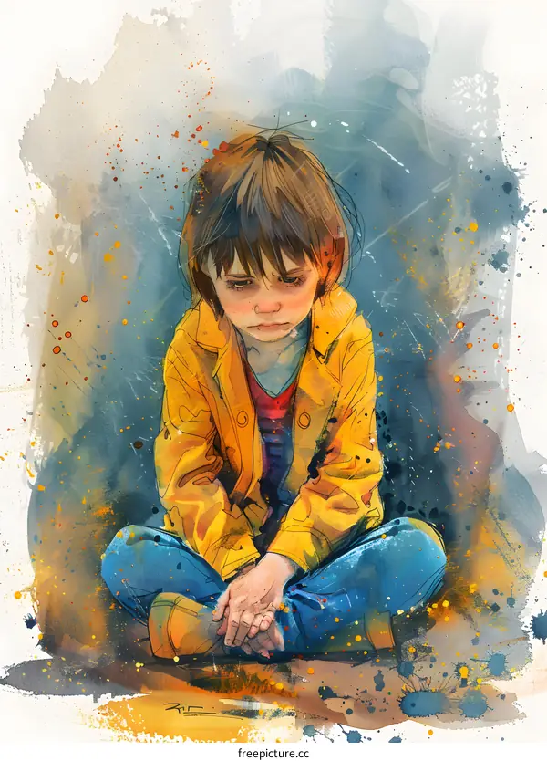 Little girl in a yellow raincoat