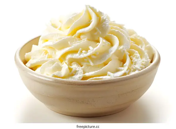 Close-up of vanilla frosting in a bowl