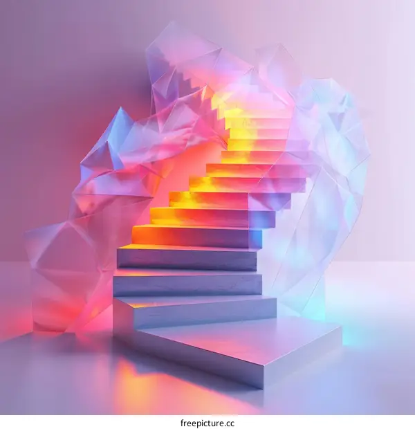 Glowing Crystal Staircase: Surreal Interior Design