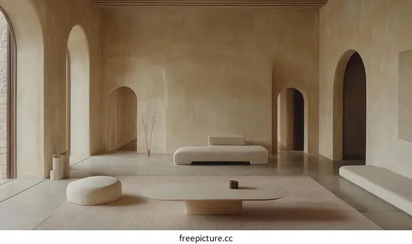 Beige Minimalist Interior Design with Archways