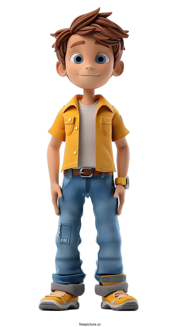 [Transparent Background PNG]Smiling Cartoon Boy Standing