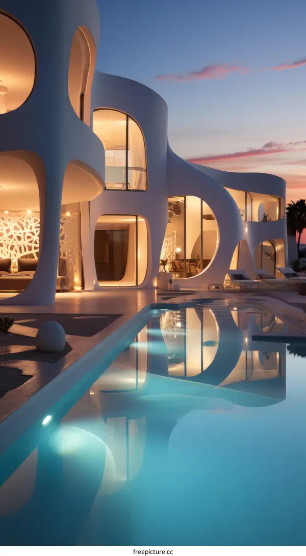 Modern Exterior Of Futuristic Villa With Pool