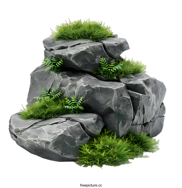 [Transparent Background PNG]Gray Rock Formation with Green Grass