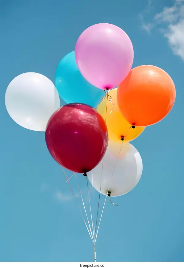 Colorful Balloons Floating in the Blue Sky