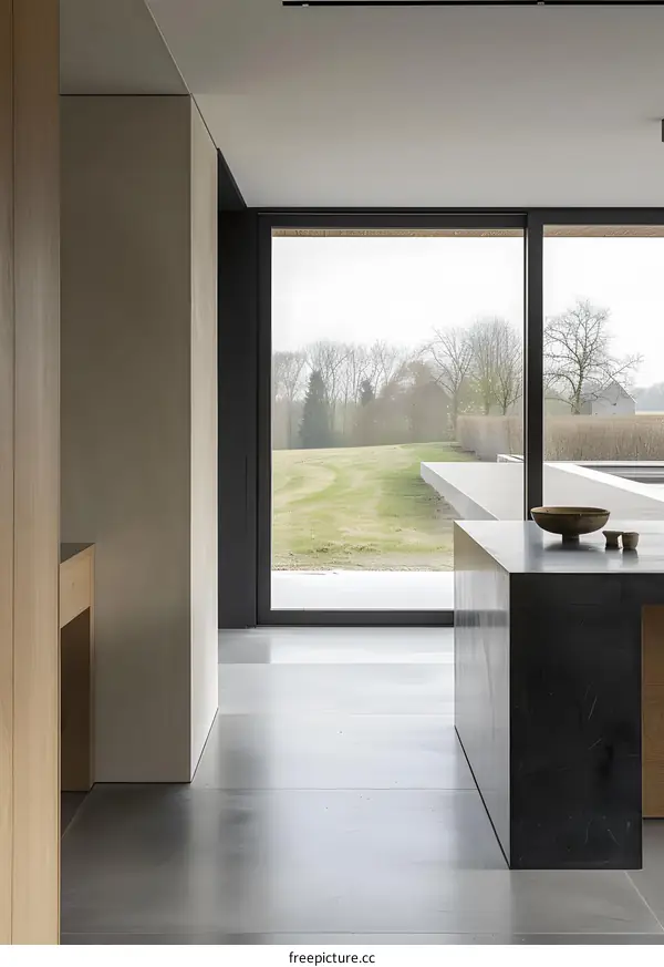 Modern Kitchen Interior Design With Large Window View