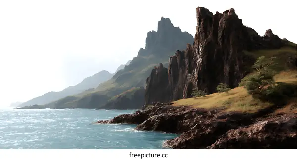 Coastal Rocky Mountainscape with Azure Water