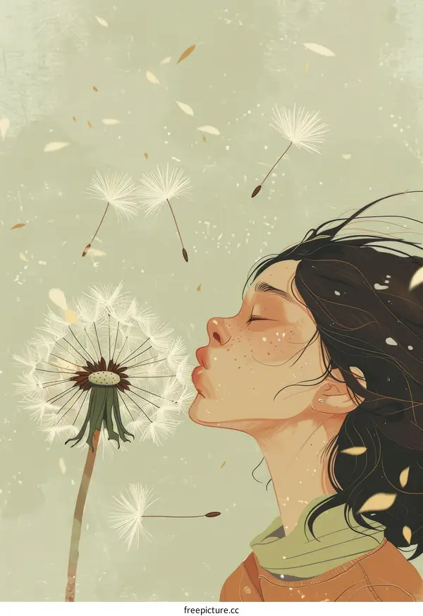 Woman Blowing on a Dandelion