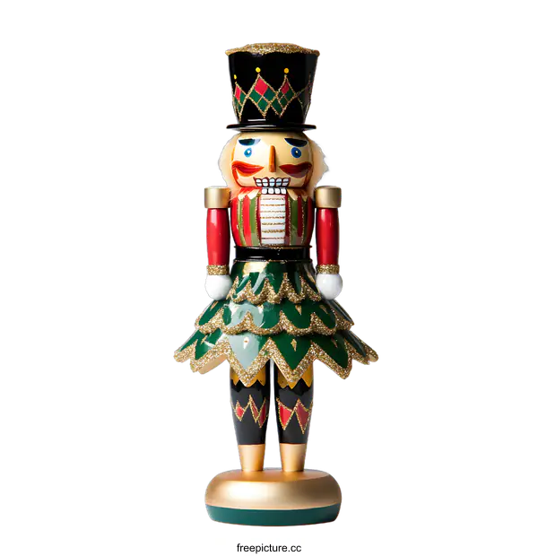 [Transparent Background PNG]Traditional Christmas Nutcracker Toy with Green Skirt