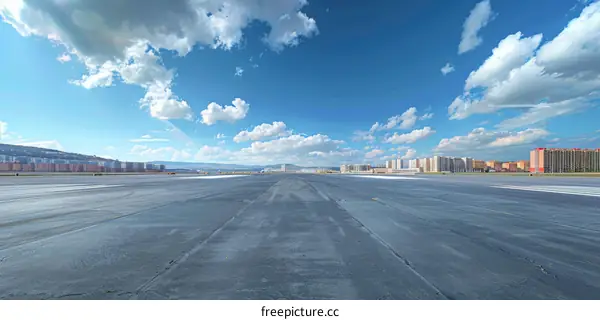 Empty Airport Runway with Clear Blue Sky