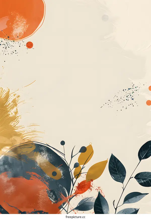 Abstract Watercolor Painting With Leaves And Floral Elements