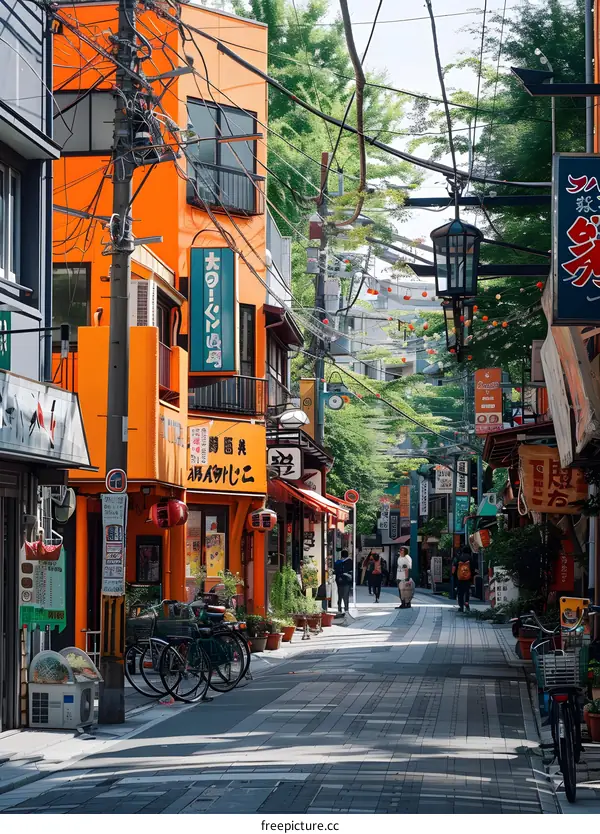 Narrow Street with Colorful Buildings in Japan