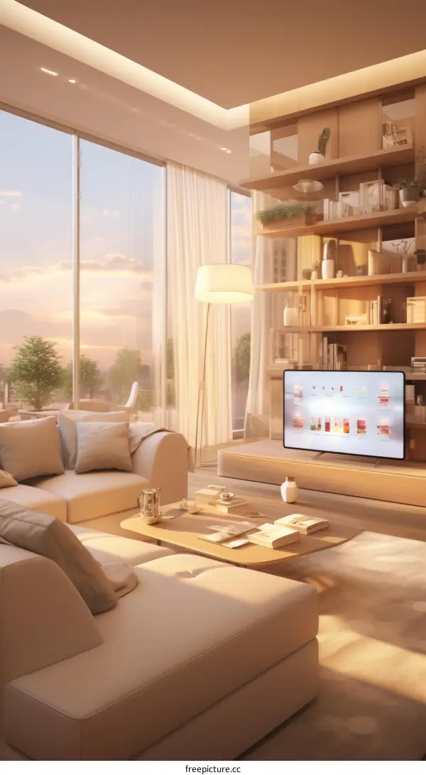 Airy and bright living room with large windows and a minimalist design