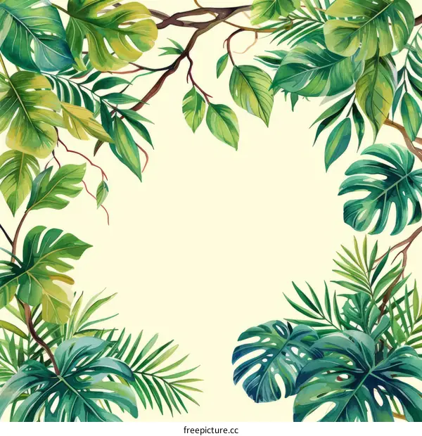 lush green tropical leaves and branches frame