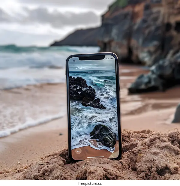 Smartphone on the Beach with Ocean View