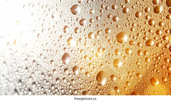 Close-up of water droplets on a glass surface with a gradient from brown to white