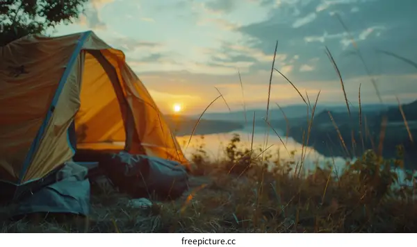 Camping tent at sunset