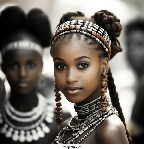 Portrait of a beautiful African woman wearing traditional jewelry