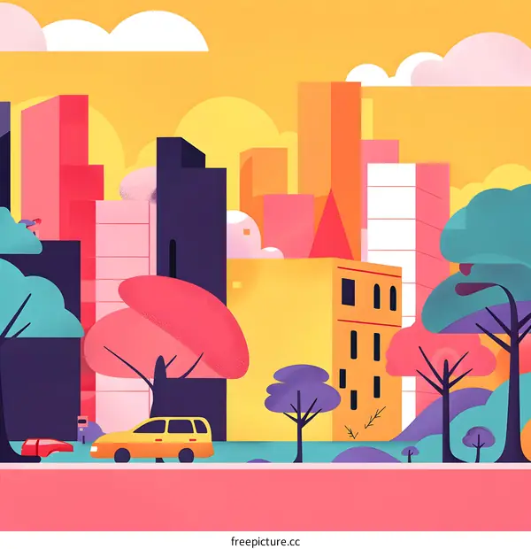 Colorful Cityscape Illustration with Flat Design