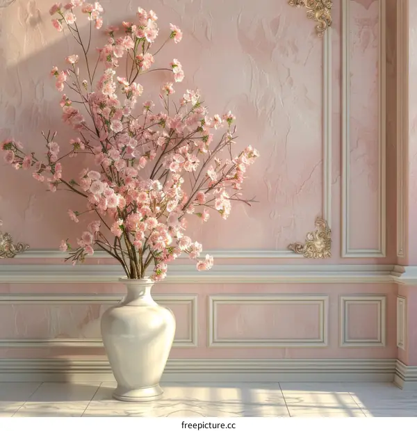 Elegant Pink Room with Cherry Blossom Vase