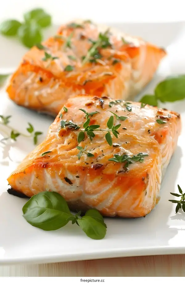 Grilled salmon fillet with herbs