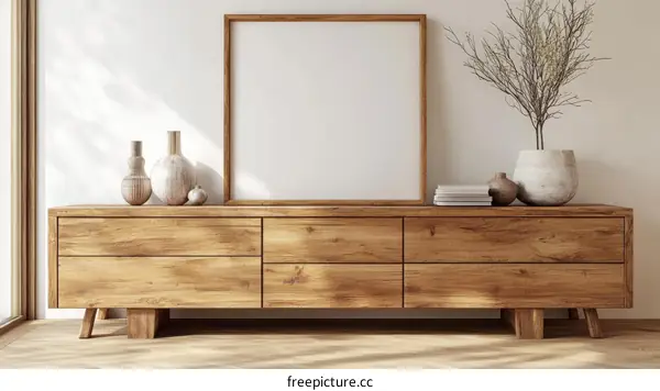 Wooden TV Stand with Decorated Accents