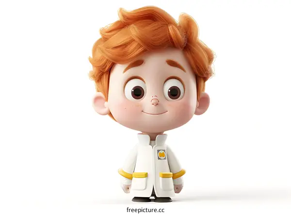 Cute Cartoon Boy with Red Hair Wearing Lab Coat
