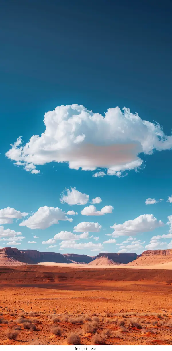 Arid Desert Landscape with Mountains and a Solitary Cloud