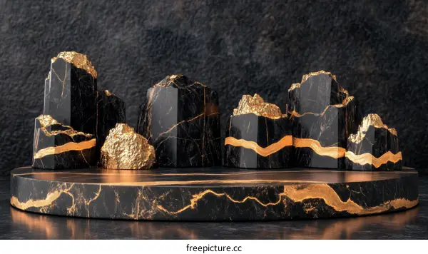 Abstract Black and Gold Rocks Display