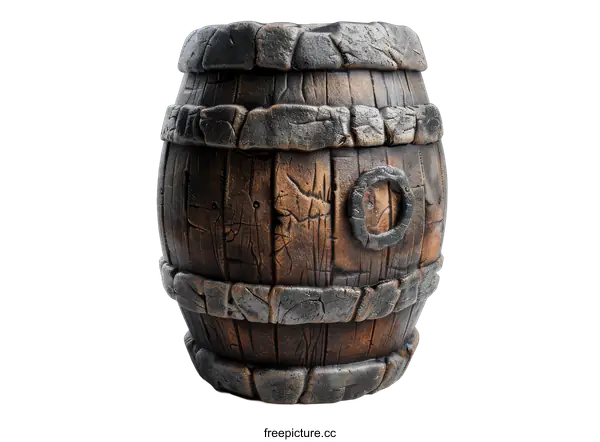 [Transparent Background PNG]Old wooden barrel on black background