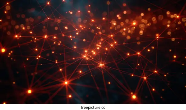 Abstract orange glowing plexus background with connected dots and lines. Network and connection concept.