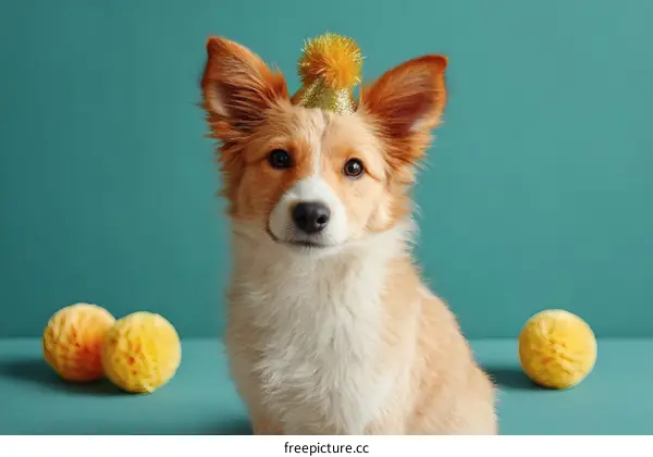 Adorable Puppy Wearing a Party Hat