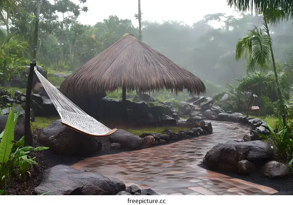 Tropical Rain Forest Hammock And Stone Path