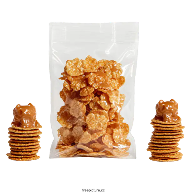 [Transparent Background PNG]Sweet Caramel Cornflakes in Clear Plastic Bag
