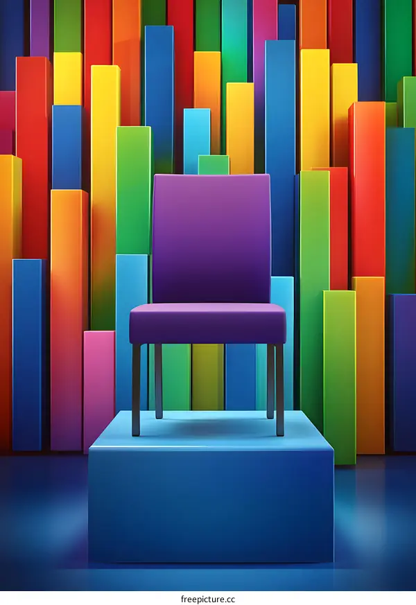 Purple Chair in Front of Colorful Blocks