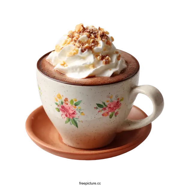 [Transparent Background PNG]Delicious Hot Chocolate in a Floral Mug
