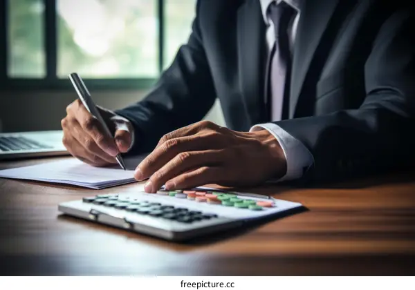 Businessman signs contract near window