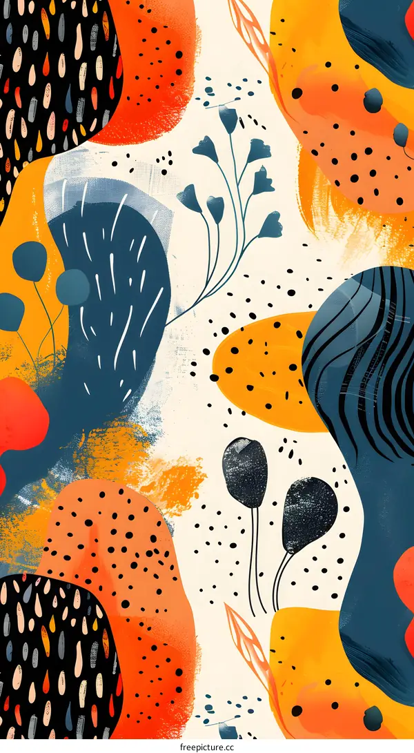 Abstract Floral Pattern in Orange and Blue